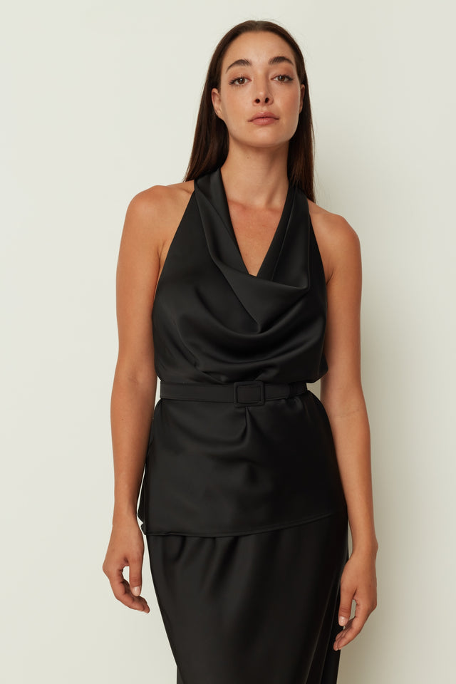 SATIN DRAPE TOP BLACK ONE SIZE
