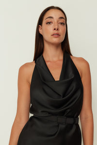 SATIN DRAPE TOP BLACK ONE SIZE