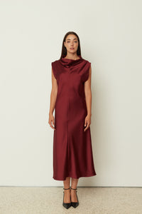 HIGH NECK DRESS BORDEAUX