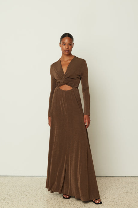 LONG TYE DRESS BROWN ONE SIZE