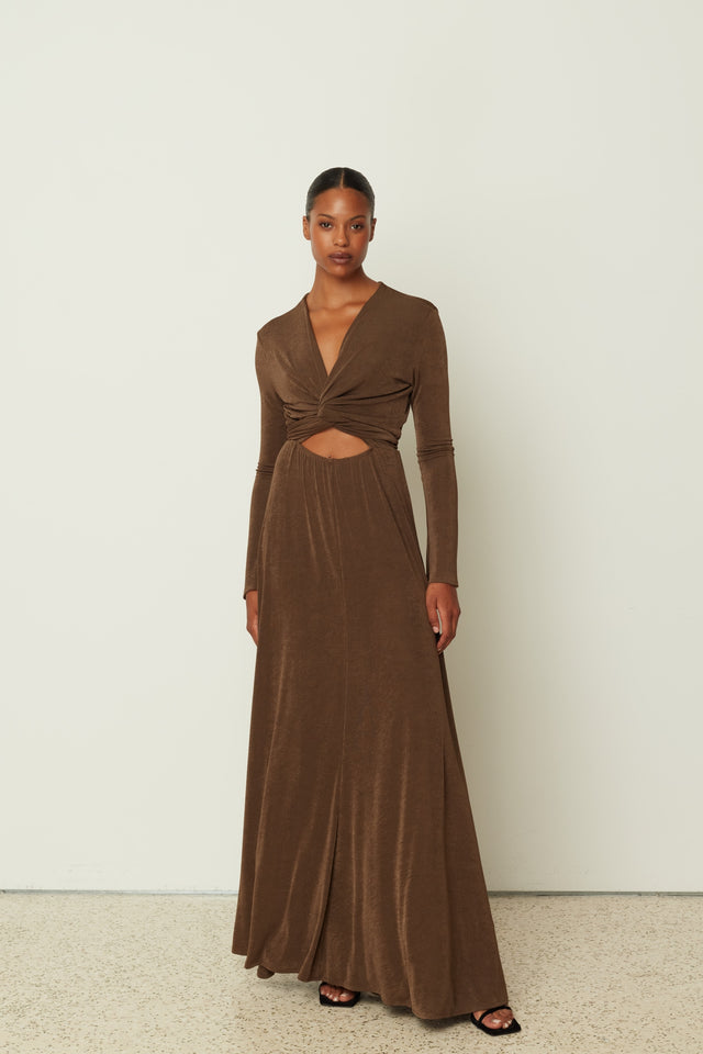 LONG TYE DRESS BROWN ONE SIZE