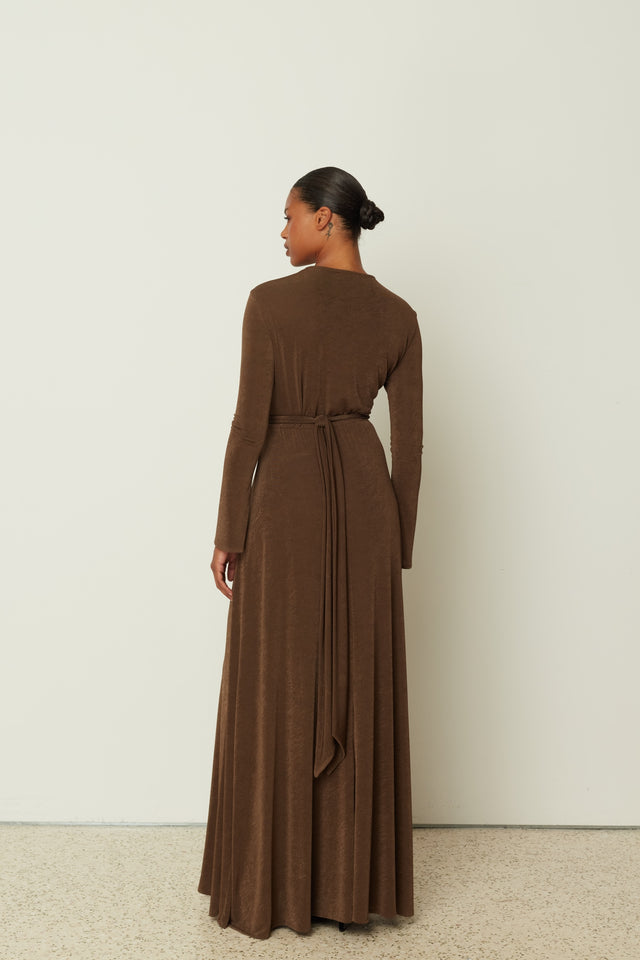 LONG TYE DRESS BROWN ONE SIZE