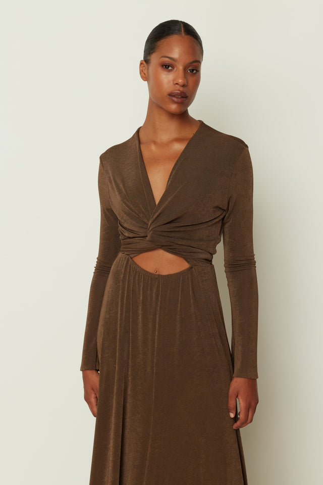 LONG TYE DRESS BROWN ONE SIZE