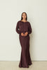 PLUM SATIN LONG FLARED DRESS