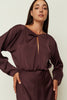 PLUM SATIN LONG FLARED DRESS