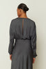 GREY SATIN LONG FLARED DRESS