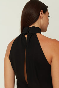 BLACK HALTER-NECK MIDI DRESS