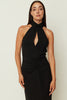 BLACK HALTER-NECK MIDI DRESS