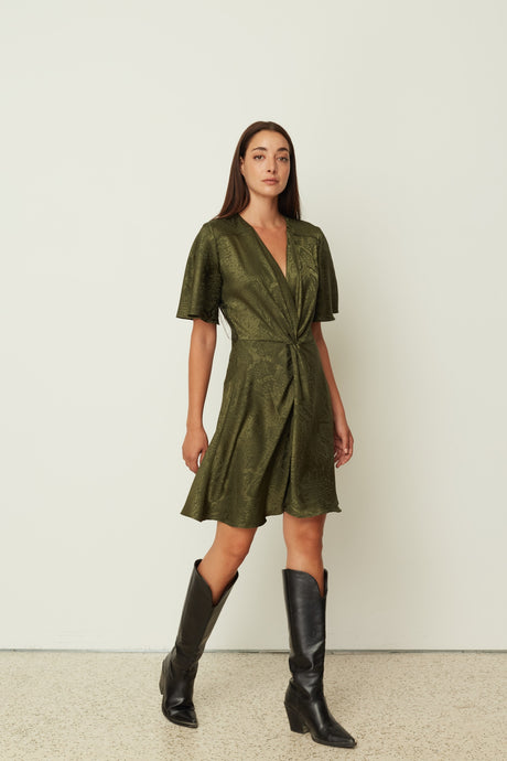 DRAPE TWIST DRESS KHAKI