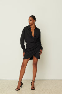 BLACK JACQUARD WRAP DRESS