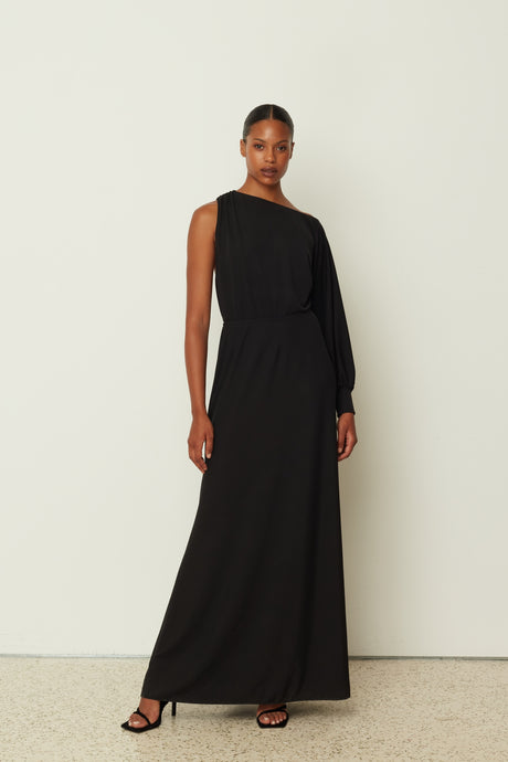 LONG ONESLEEVE DRESS BLACK ONE SIZE