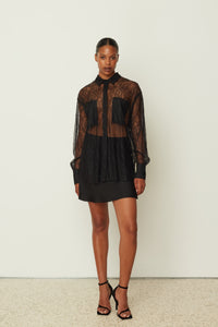 BLACK MINI SATIN SKIRT