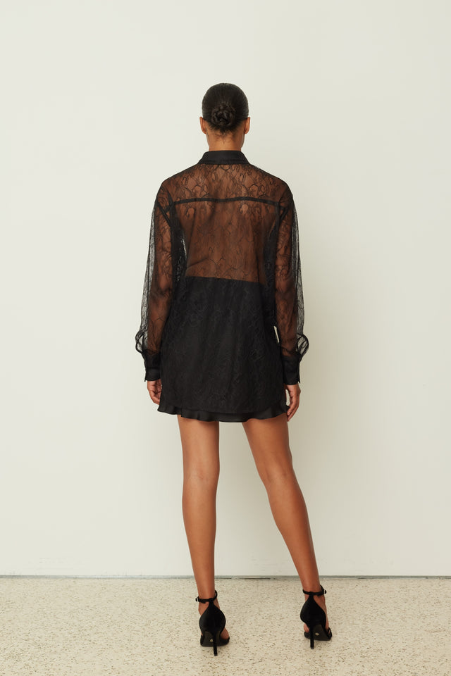 BLACK MINI SATIN SKIRT
