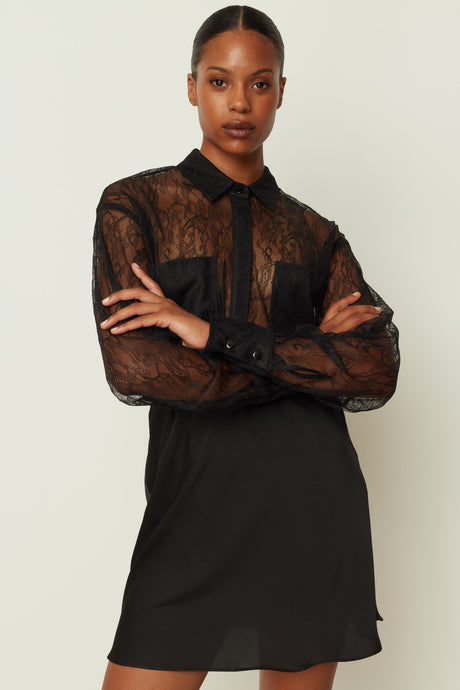 BLACK MINI SATIN SKIRT