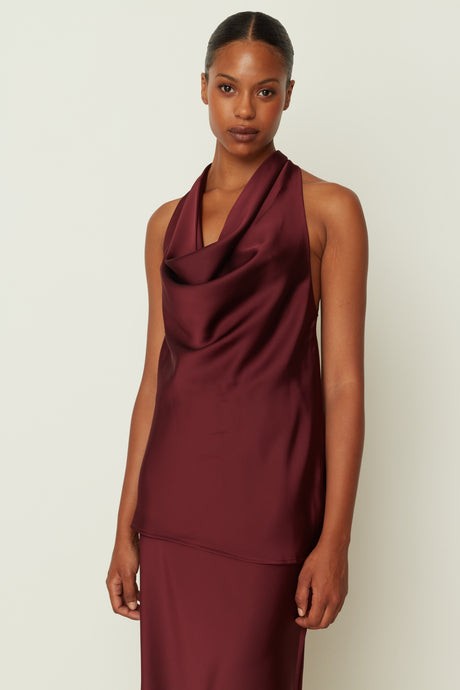 SATIN DRAPE TOP PLUM ONE SIZE