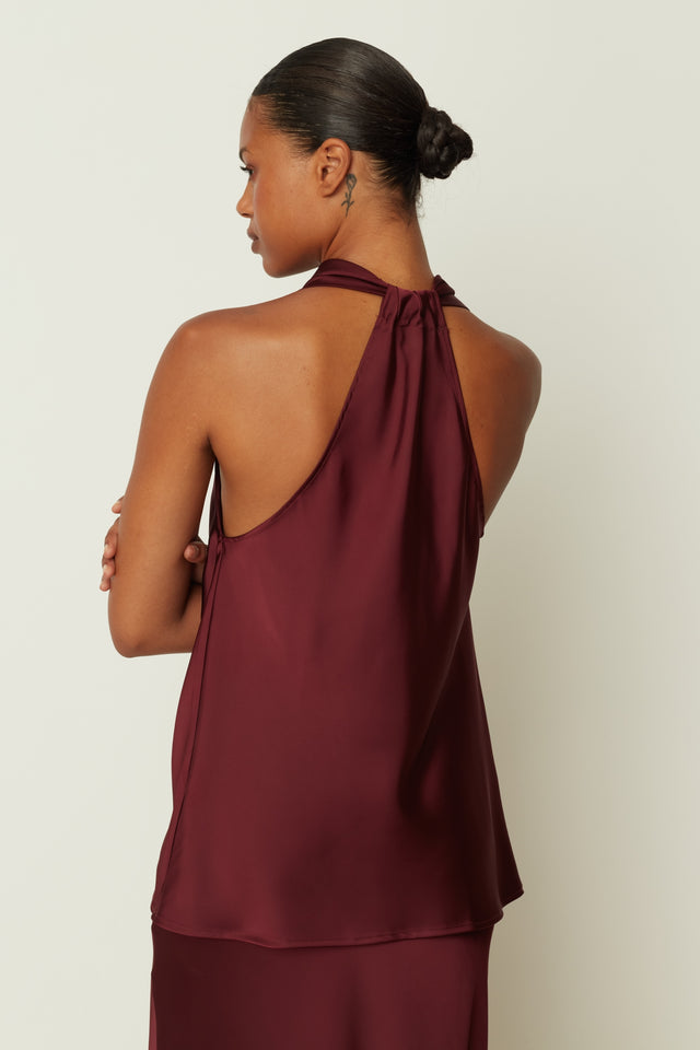 SATIN DRAPE TOP PLUM ONE SIZE