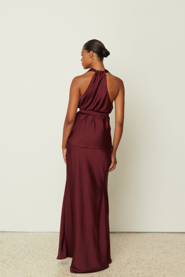SATIN LONG SKIRT PLUM