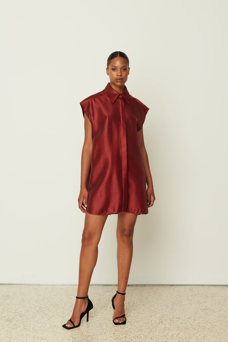 METALLIC SHIRT DRESS CHILI ONE SIZE