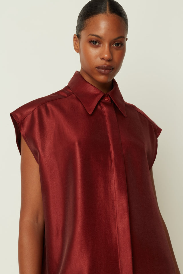 METALLIC SHIRT DRESS CHILI ONE SIZE