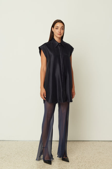 BLUE SILK SHEER PANTS