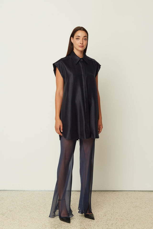 BLUE SILK SHEER PANTS