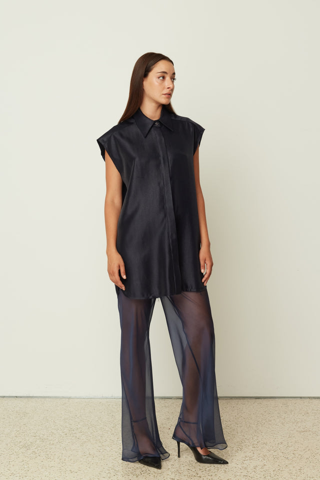 METALLIC SHIRT DRESS BLUE ONE SIZE