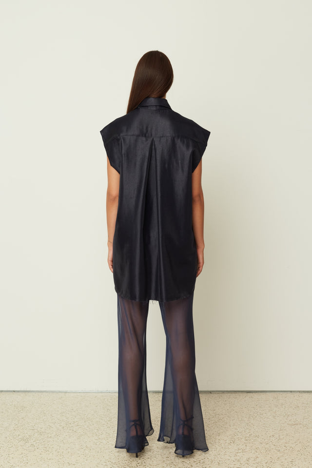 BLUE SILK SHEER PANTS