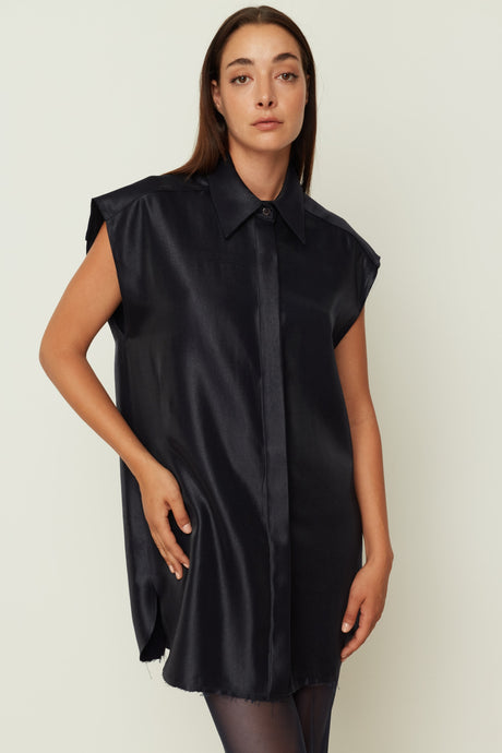 METALLIC SHIRT DRESS BLUE ONE SIZE