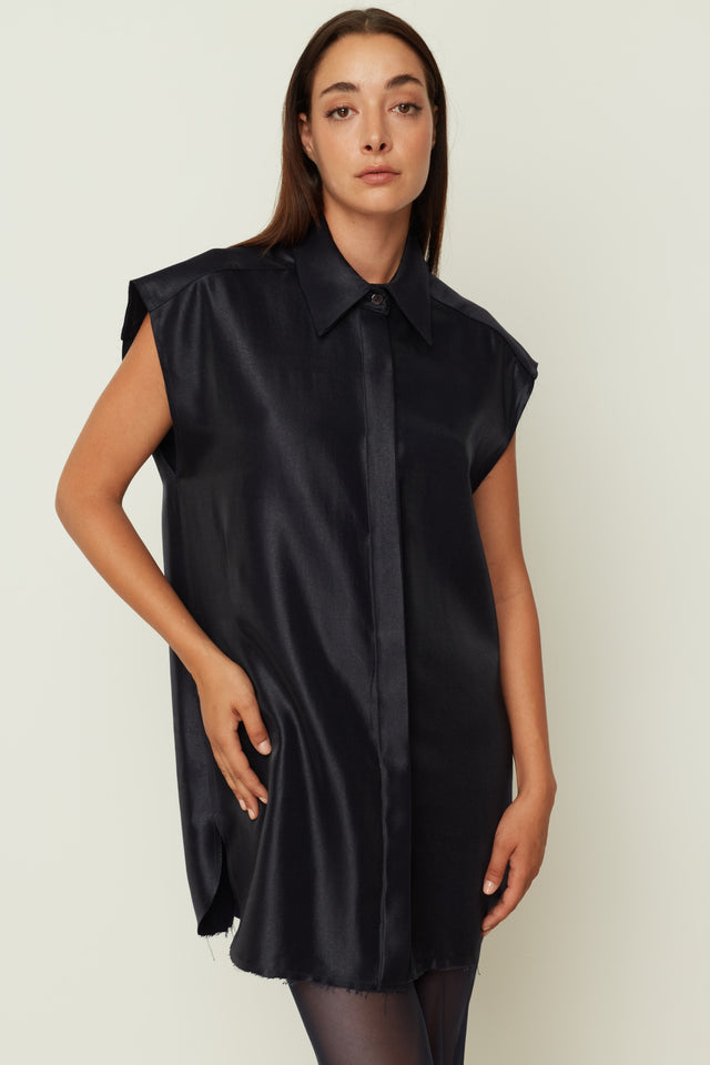 METALLIC SHIRT DRESS BLUE ONE SIZE