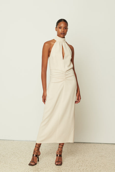 VANILLA HALTER-NECK MIDI DRESS