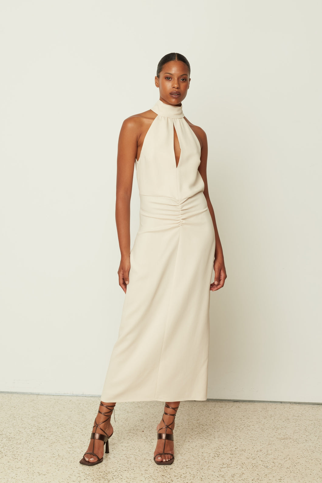 VANILLA HALTER-NECK MIDI DRESS