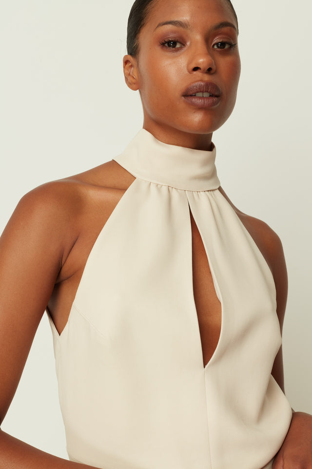 VANILLA HALTER-NECK MIDI DRESS