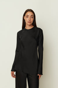 BLACK SATIN LONGSLEEVE TOP