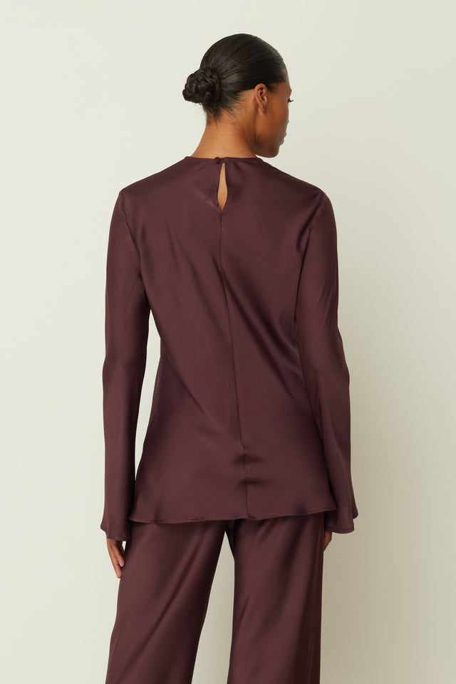 PLUM SATIN LONGSLEEVE TOP