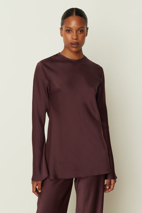 PLUM SATIN LONGSLEEVE TOP
