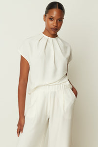WHITE PLEATED TOP