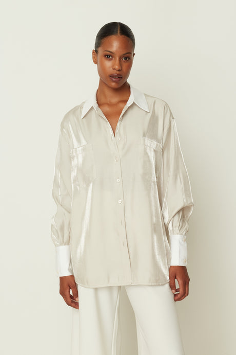SATIN SHIRT BEIGE ONE SIZE