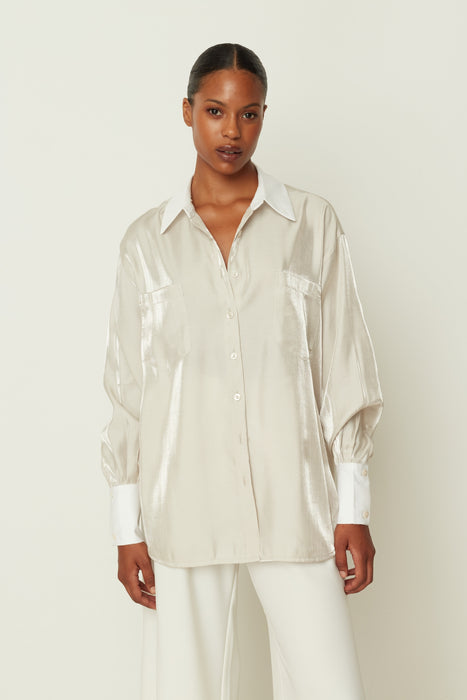 SATIN SHIRT BEIGE ONE SIZE