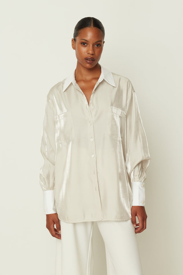 SATIN SHIRT BEIGE ONE SIZE