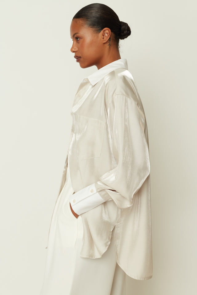 SATIN SHIRT BEIGE ONE SIZE