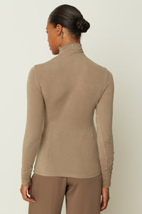 RUFFLED HIGH NECK TOP BEIGE ONE SIZE