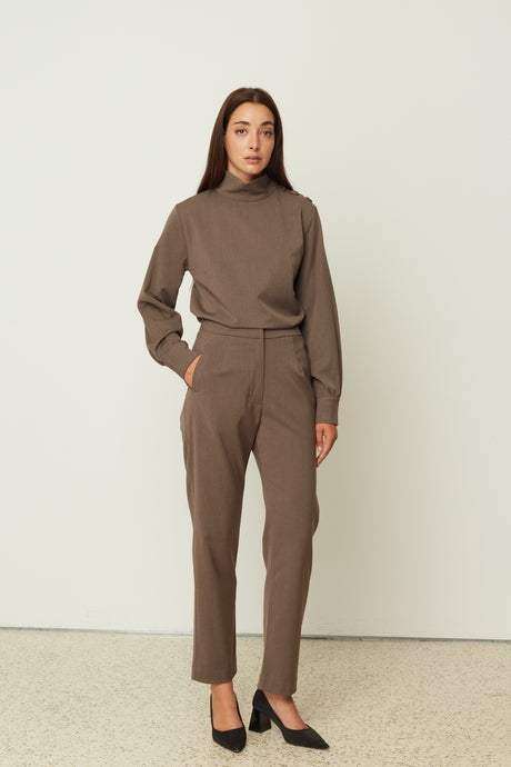 BUTTON SHIRT TOP BROWN