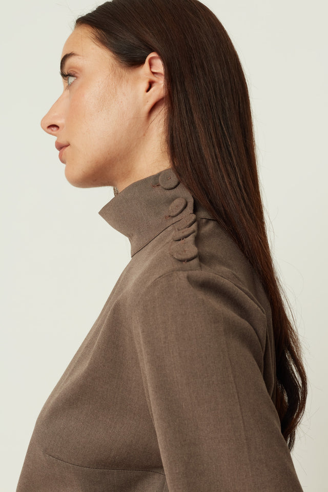 BUTTON SHIRT TOP BROWN