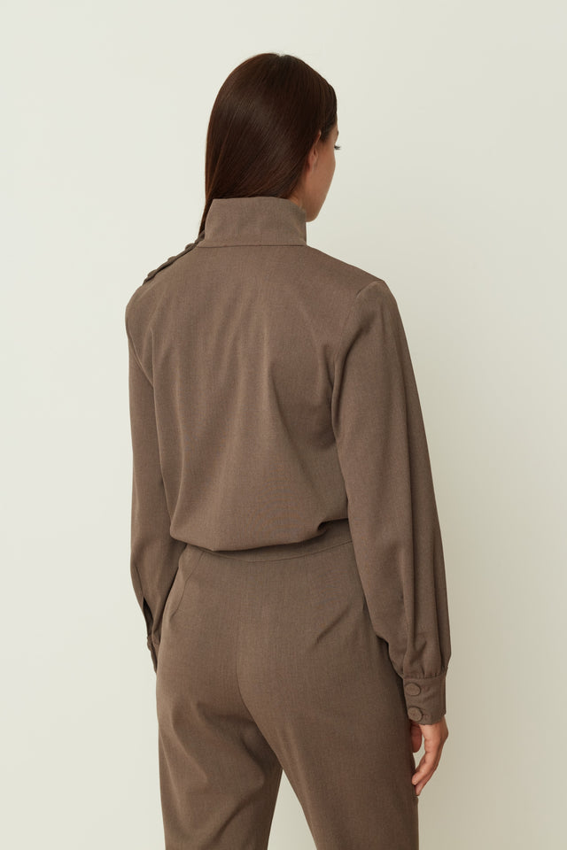 BUTTON SHIRT TOP BROWN