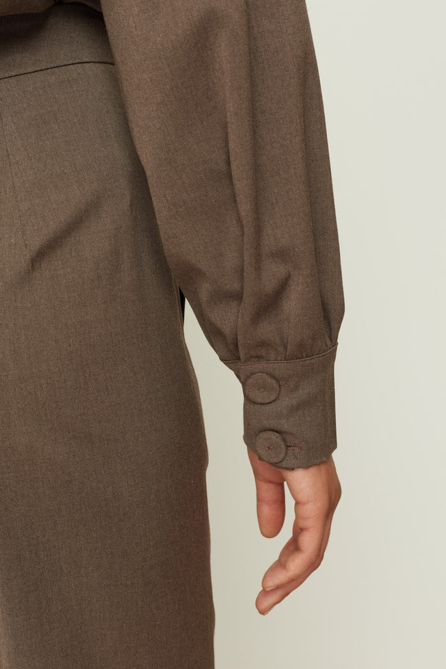 BUTTON SHIRT TOP BROWN