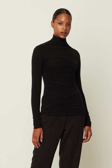 RUFFLED HIGH NECK TOP BLACK ONE SIZE