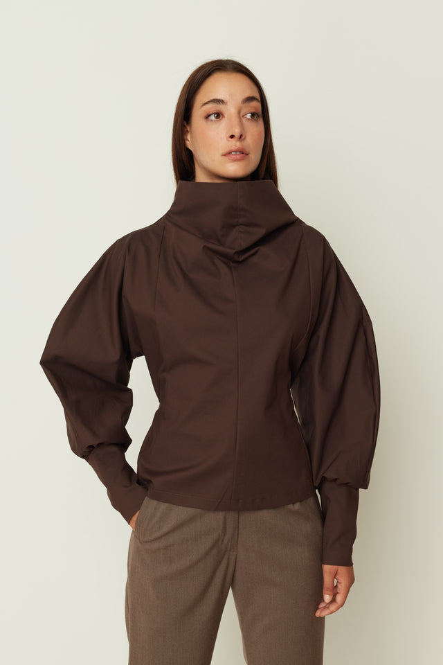 BROWN POPLIN VOLUMINOUS TOP