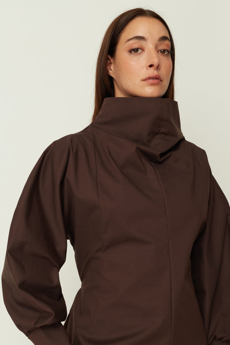 BROWN POPLIN VOLUMINOUS TOP