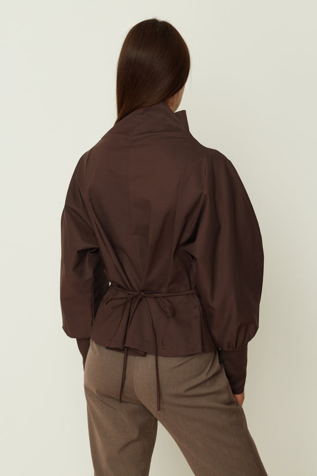 BROWN POPLIN VOLUMINOUS TOP