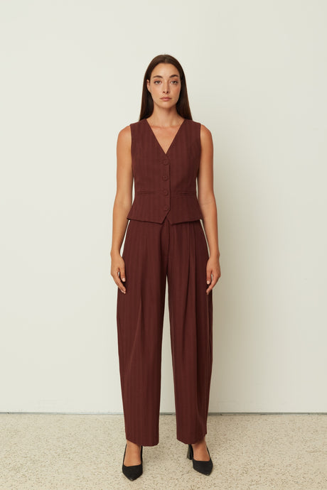 HERRINGBONE PANTS BORDEAUX